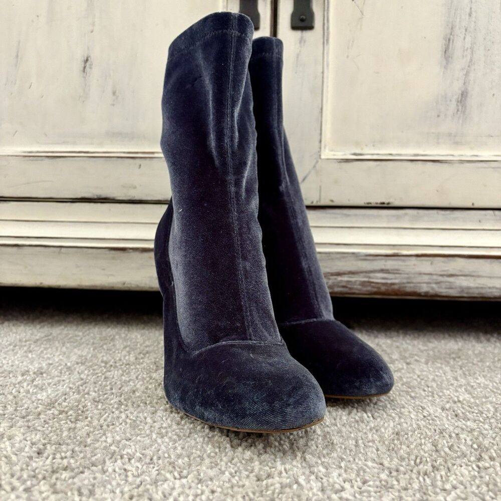 Sam Eldeman Blue Velvet Calexa Ankle Booties Heeled Boots Women’s Size 8.5